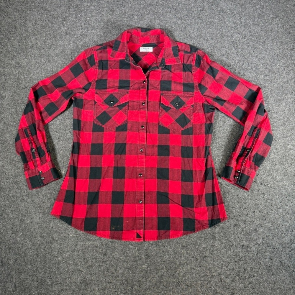 UNTUCKit Dylan Women 10 Red Black Buffalo Plaid Button Down Shirt 40311